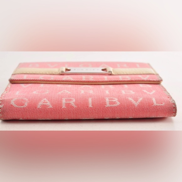 BVLGARI Bi-Fold Wallet Canvas Leather Pink Ivory Women Used Auth - Picture 7 of 14
